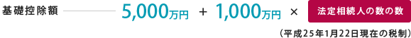 基礎控除額 5,000万円＋1,000万円×法定相続人の数（平成25年1月22日現在の税制）
